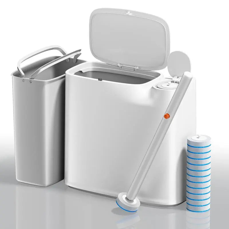 Bathroom Trash Can with Disposable Toilet Cleaning System, Garbage Can with Removable Inner Bucket, Slim Wastebasket for Toilet, RV , White