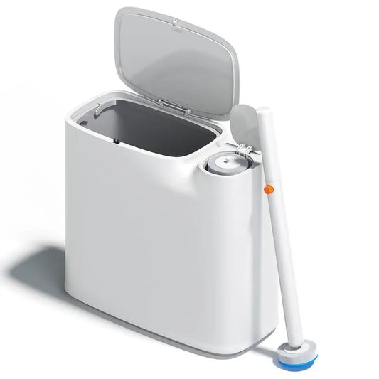 Bathroom Trash Can with Disposable Toilet Cleaning System, Garbage Can with Removable Inner Bucket, Slim Wastebasket for Toilet, RV , White